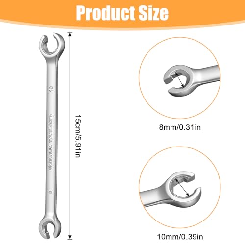 Flare Nut Wrench, Double Open End CR-V Chrome Vanadium Steel Flare Nut Wren | 8mm x 10mm 15-Degree Offset Design Line Wrenches for Automotive Repairs and Household Maintenance