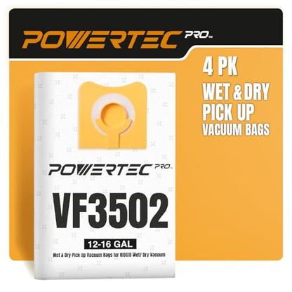 POWERTEC PRO VF3702 Size A Wet Pickup Shop Vac Bags for Ridgid 4 Pack, VF3502 12-16 Gal. Wet or Dry Dust and Debris Collection Dust Bags for Ridgid HD1200, HD1400 Wet Dry Vac (75084-P2) - size: VF3502 (Size A), style: Wet Use (4PK)