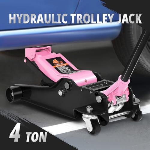 PM PERFORMOTOR Low Profile Hydraulic Trolley Service/Floor Jack, 4 Ton (8000 lbs) Capacity, Lifting Range 4.5"-20", Pink, PM-TOL-FJ40-PK - color: Pink