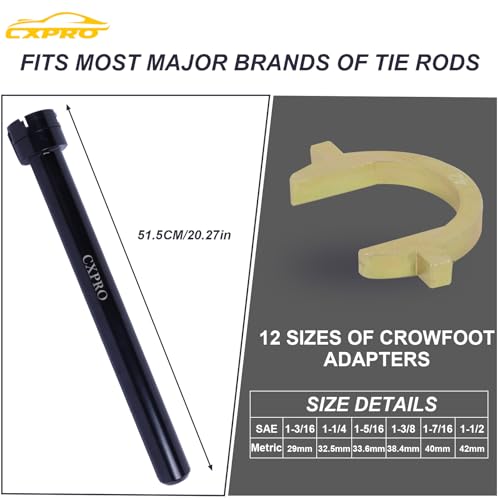 Inner Tie Rod Removal Tool Kit, Inner Tie Rod Tool Set with 12 Crowfoot Adapters 1/2 Inch Drive Tube for Tie Rods Remove & Install Cars