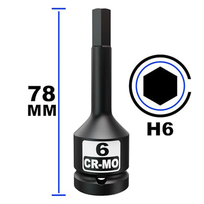 1/2" Drive 6 mm Hex Impact Bit Socket, H6 Allen Bit Socket, Metric, Cr-Mo Steel, Automotive Repair Industrial Maintenance and DIY Enthusiasts Alike - size: 1/2" H6 Deep