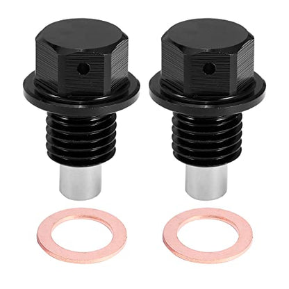 X AUTOHAUX 2 Set M12x1.5 Oil Drain Plug Magnetic Aluminum Alloy Sump Drain Nut Oil Drain Bolt with 2 Washer for Car Motorcycle Black - size: M12x1.5