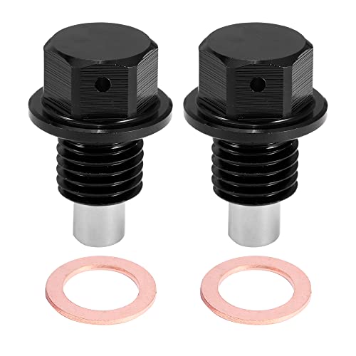 X AUTOHAUX 2 Set M12x1.5 Oil Drain Plug Magnetic Aluminum Alloy Sump Drain Nut Oil Drain Bolt with 2 Washer for Car Motorcycle Black - size: M12x1.5