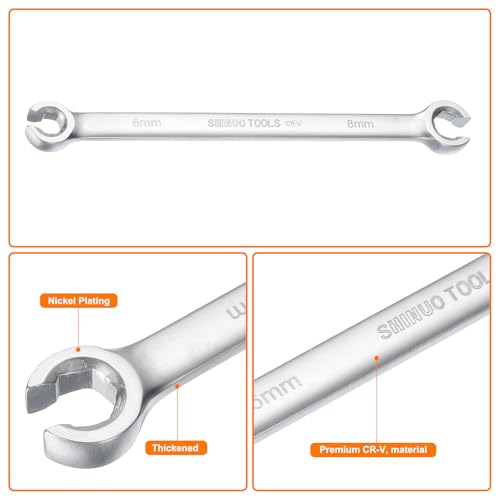 HARFINGTON Flare Nut Wrench 6mm x 8mm CR-V Nickel Plating Wrench for DIY Automotive Repairs and Household Maintenance - size: 6mm x 8mm
