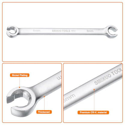 HARFINGTON 2pcs Flare Nut Wrench 6mm x 8mm High Carbon Steel Nickel Plating Wrench for DIY Hand-making Automotive Repairs and Household Maintenance - size: 6mm x 8mm