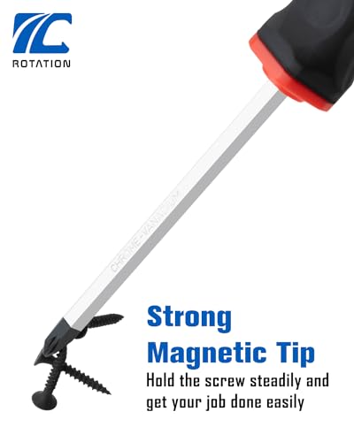 ROTATION Magnetic Screwdriver Set 12 PCS with Black tips, 6 Phillips and 6 Flat Head Screwdrivers, with Go-Thru Steel Blades, High Torque for Fastening and Loosening, pack with paper box