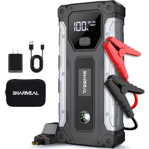 Sharmeal Car Jump Starter 6500A, Jump Starter Battery Pack for All Gas and 10.0L Diesel, 12V Portable Jump Box with LED Light - color: 6500A+Charging Cable+Charger Block