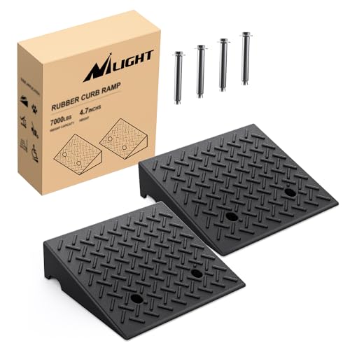 Nilight Rubber Curb Ramps, 4.7" Rise Height Heavy Duty Rubber Threshold Ramp, Portable Driveway Ramps for Cars Wheelchairs Scooter Lawn Mower, 7000lbs Load Capacity, 2 Pack, Black - size: 4.7" Rise