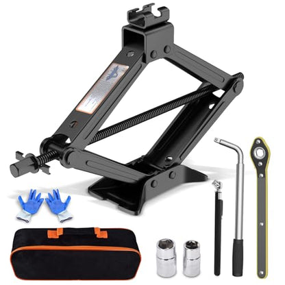 Car Jack Kit, Scissor Jack for Car 2 Ton (4409 lbs), Portable Tire Changing Kit with Scissor Jack, Ratchet Wrench, Lug Wrench, Gloves, Pencil Tire Pressure Gauge for Car/MPV/SUV