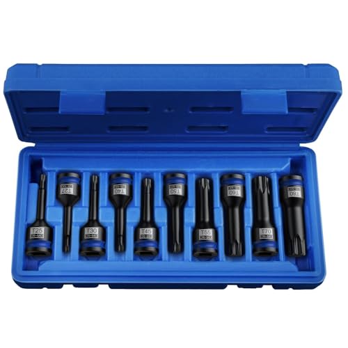10 PCS 1/2" Drive Impact Star Bit Socket Set 42CRMO With Storage Case, Impact Torx Socket T25 T27 T30 T40 T45 T50 T55 T60 T70 T80 - size: Star Torx