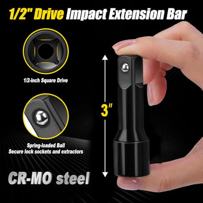 Topec 2-IN-1 Lug Nut Extractor with Extension Bar, 1/2" Drive Lug Nut Removal Tool, Flip Wheel Lock Remover Socket Kit for Damaged, Stripped and Rounded Bolts, Nuts (21mm x 22mm)