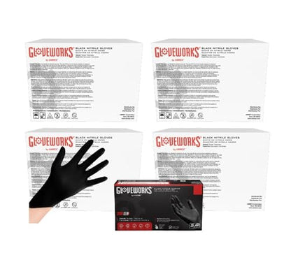 GLOVEWORKS Black Nitrile Gloves for Cooking, Food Prep, Disposable, Latex Free 5 Mil, For Professional Cleaning, Business Use - size: Medium, style: 4 Case of 1000
