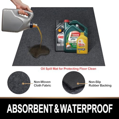 TREETONE Oil Spill Mat, 7.4 x 17 Ft, Premium Absorbent Oil Pad. Contains Liquids, Protects Garage Floor from Spills, Drips, Splashes and Stains. Washable, Reusable, Waterproof Rubber Parking Mats - size: 7.4 x 17 Feet