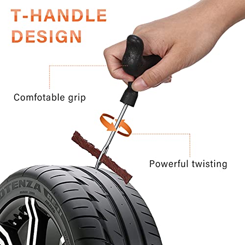 Frienda 32 Pieces Tire Repair Kit with Plug Kit T Handle Tire Repair Tools to Fix Punctures and Plug Flats for Truck, Rv, SUV, ATV, Motorcycle, Car, Tractor, Trailer