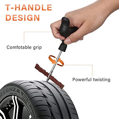 Frienda 32 Pieces Tire Repair Kit with Plug Kit T Handle Tire Repair Tools to Fix Punctures and Plug Flats for Truck, Rv, SUV, ATV, Motorcycle, Car, Tractor, Trailer