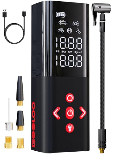 GOOLOO AP150 Tire Inflator Portable Air Compressor,2X Faster,150PSI | Cordless Air Pump with Digital Pressure Gauge,LED Light and Auto Shut-Off Function for Car, Motorcycle,Bike, Ball - color: Red