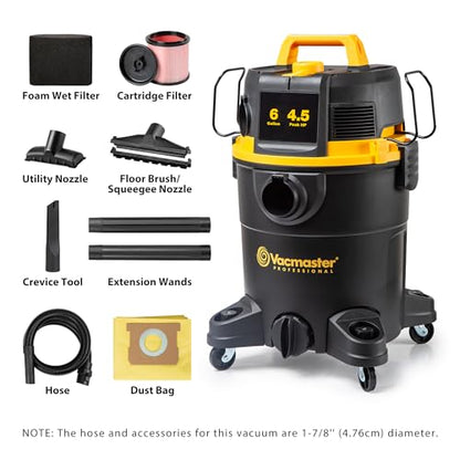 Vacmaster Professional 6 Gallon 4.5 Peak HP Wet/Dry Vacuum with Self-Cleaning Filter System - VDK611PF 0201 - size: 6 gallons