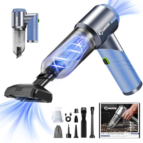 Saker Portable Car Vacuum Cleaner Cordless High Power 17000PA 3 in 1 Foldable Handheld Vacuum Cordless with Brushless Motor for Inflation,Dust Blowing,Home Car Cleaning HL132 Blue - color: Blue