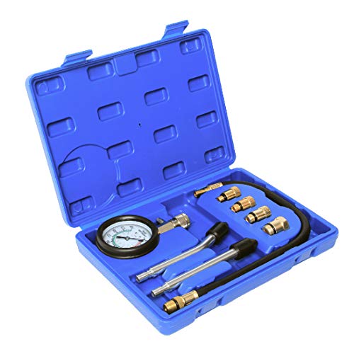 8PCS Professional Automotive Tool Gauge Tester Test Kit Cylinder Compression Gas Engine Set for Car & Truck(Blue)