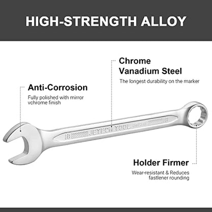 Jetech 18mm Combination Wrench, Industrial Grade, Chrome Vanadium Steel, Sand Blasted Finish, Forged, Heat-Treated, Metric - size: 18mm
