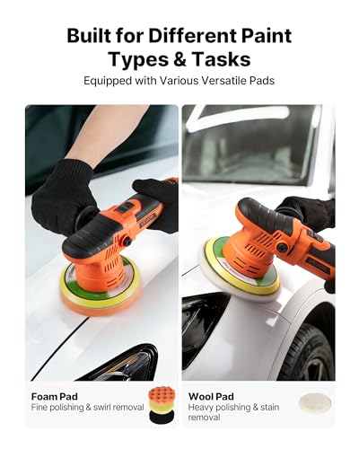 VEVOR Car Buffer Polisher, 6-Inch Dual Action Polisher Buffer Waxer, 650W 6 Variable Speeds 2000-6800RPM Random Orbital Polisher Kit for Cars Detailing, Waxing, Polishing - size: 6"