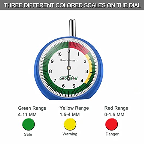 GODESON 88703 Dial Tire Tread Depth Gauge in MM,Professional for Motorcycle, Car,Truck and Bus - size: 1 Pack, style: MM