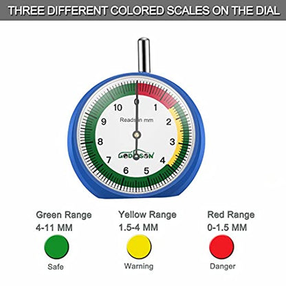 GODESON 88703 Dial Tire Tread Depth Gauge in MM,Professional for Motorcycle, Car,Truck and Bus - size: 1 Pack, style: MM