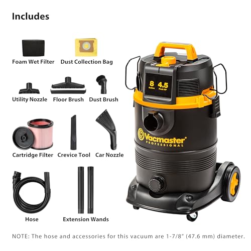 Vacmaster Professional VDK811PW 0201 8 Gallon 4.5 Peak HP Wet/Dry Vac with Self-Cleaning Filter System, 8 Gal, Black - size: 8 gallons