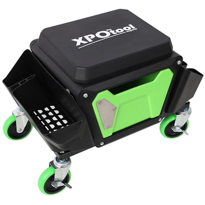 Anwick Mechanic Stool Seat Chair with Wheels, Heavy Duty Rolling Garage Stool with Soft Rubber Cushion Seating and Drawer, 330 LBS Capacity, Rolling Tool Seat for Shop, Auto Repair (Green+Black) - color: Green+black