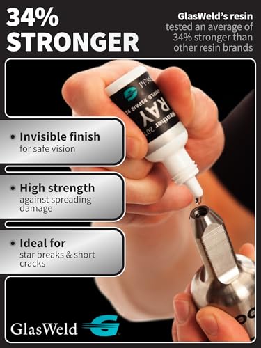 GlasWeld Windshield Repair Resin – Liquid Auto Windshield Chip Repair Kit for Glass Crack & Damage – Grey Tint for Reduced Visibility – All-Weather Liquid Resin with Zoom Injector & UV Curing Lights - color: Grey - All Weather