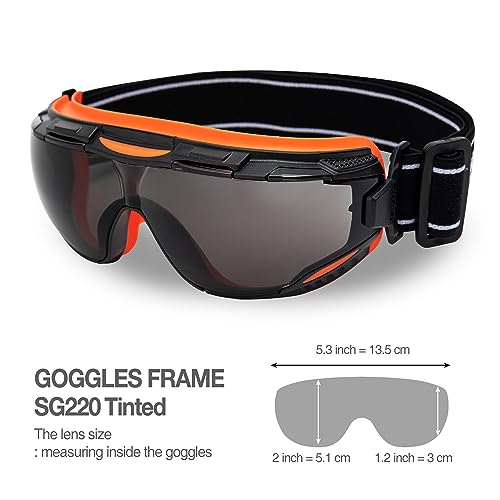 DEX FIT Safety Goggles SG220, Wide-Vision Lab & Chemical Splash Eye Protection, Anti-Fog & Scratch Resistant, Soft Seal, Z87.1 Approved; Black/Orange, Smoke Tinted Lens, 30mm Strap, 1 PC - color: Black/Orange - Smoke - 30mm