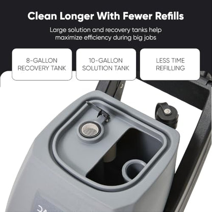 Commercial Carpet Cleaner Extractor 10-Gal Solution Tank 8-Gal Recovery Tank, 18” Cleaning Path, Low Noise Powerful Carpet Cleaner for Hotels, Offices, Large Areas & Professional Use