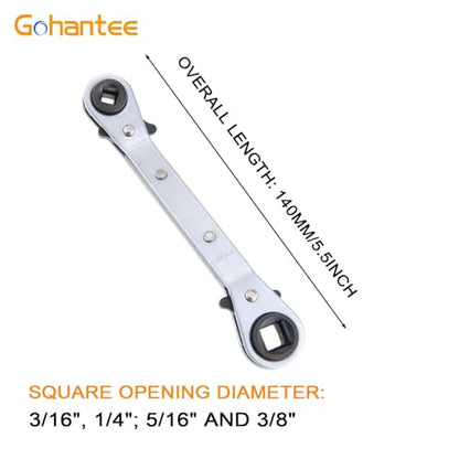 gohantee Refrigeration Ratchet Wrench 4 Different Sizes - 1/4 x 3/16 Square x 3/8 x 5/16 Square Air Conditioning Ratcheting Service Wrench