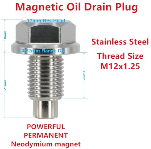 1PC M12x1.25 Stainless Steel Magnetic Engine Oil Drain Plug Fit Most of Models of Toyota Lexus Nissan Infiniti, Select Model Replace 90341-12012, 11128-01M00 - size: M12x1.25