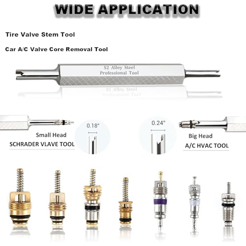 Lucstar R134A R12 A/C HVAC Air Conditioner Schrader Valve Core Removal Tool,Tire Valve Stem Tool for Car Bicycle Tyre RV Truck, Automotive Tools Wrench, 2 Schrader/Presta Valve Caps, 4 Valve Cores