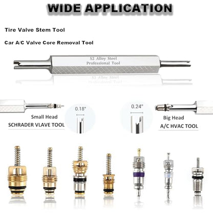 Lucstar R134A R12 A/C HVAC Air Conditioner Schrader Valve Core Removal Tool,Tire Valve Stem Tool for Car Bicycle Tyre RV Truck, Automotive Tools Wrench, 2 Schrader/Presta Valve Caps, 4 Valve Cores