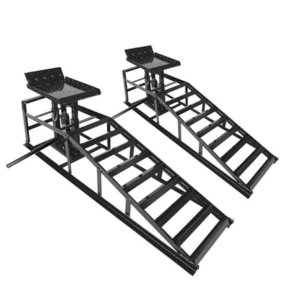 2 Pack Heavy Duty Steel Car Lift Ramp 5T Adjustable 9.8-15 Inch Height | Low Profile Car Lift Service Ramps Truck Trailer Garage 5T 11050lbs，Hydraulic Vehicle Ramp-Black - size: 5T-black