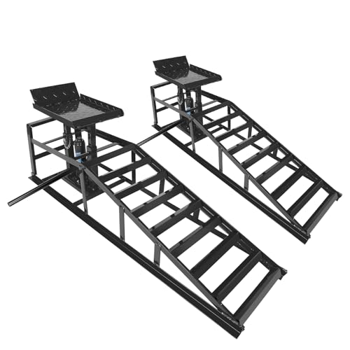 2 Pack 5T 10000lbs Hydraulic Car Ramps Low Profile Car Lift Service Ramps Truck Trailer Garage Lift Height Range 9.8" to 15" Hydraulic Vehicle Ramps Black - size: 2PCS-Black