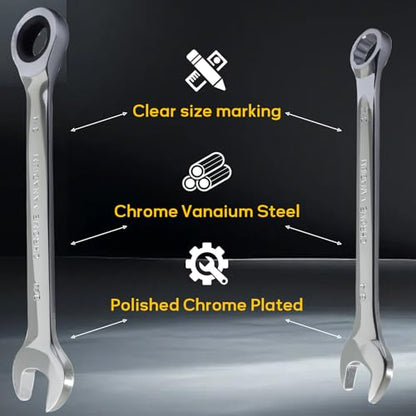 3/4 Inch Ratcheting Wrench 2 Pcs 72-Tooth 12-Point Chrome Plated | Forged 45# Carbon Steel Durable, 5-Degree Arc For Tight Spaces, 12-Point Protects Fasteners, Polished Chrome Anti-Rust - size: 3/4 Inch