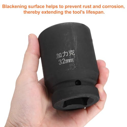 HARFINGTON 4 Point Square Socket 1" Drive by 32mm Metric Square Impact Socket 40CR Blackening Standard Wheel Sockets Pneumatic Socket Tool for Auto Repair Mechanical Maintenance Home Use - size: 32mm