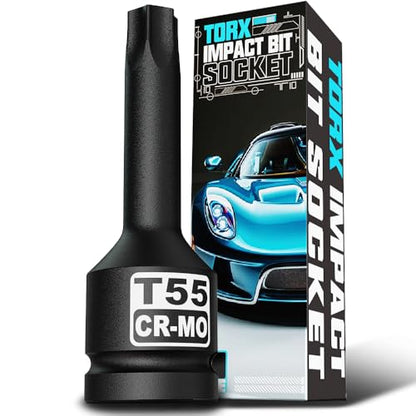 1/2" Drive T55 Torx Bit Socket, Star Bit Socket, CR-MO Steel, Motorcycle, Bicycle Machinery Repair - size: 1/2" T55 Deep
