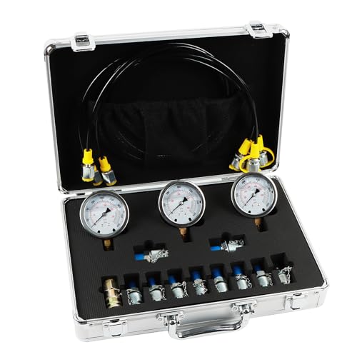 Hydraulic Pressure Gauge Test Kit Tractor Hydraulic Tester Set with 3 Gauges(25/40/60Mpa) 3 Hoses(64.5in) 11 Quick Connectors for Excavator Construction Machinery(Silver) - size: Silver 3 Gauges 11 Connector
