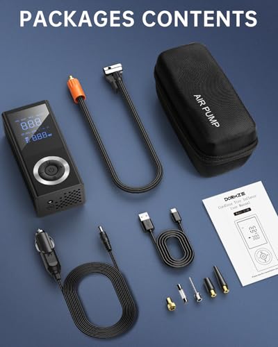 Tire Inflator Portable Air Compressor, 150 PSI Smart Air Pump for Car Tires with Digital Pressure Gauge, LED Light, 12V Car Power Adapter, Storage Box