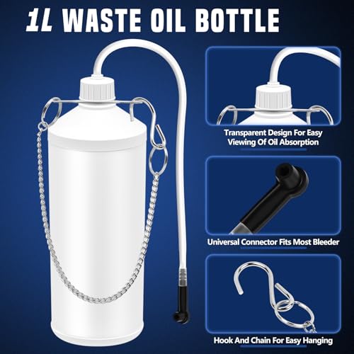 3L Manual Brake Bleeder Kit, Fluid Vacuum Pump Brake Pressure Bleeder kit with 4 Master Cylinder Adapters and 1L Brake Bleeder Bottle,Suitable for Most Models