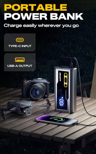 AUXITO 6000A Jump Starter, 12V Car Battery Jump Starter, Up to All Gas & 12L Diesel Engine with LED Display, Portable Jump Box with 3 Modes Flashlight and Jumper Cable, Storage Case - size: T3-6000A