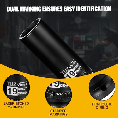 1/2 Inch Drive 19mm Deep Metric 6 Point CR-MO Impact Socket | Radius Corner Design,Square Chamfered Opening,Axle Nut Impact Grade Socket for Easy Removal - size: 1/2” Drive 19mm Deep, style: 1/2" Drive Deep Socket