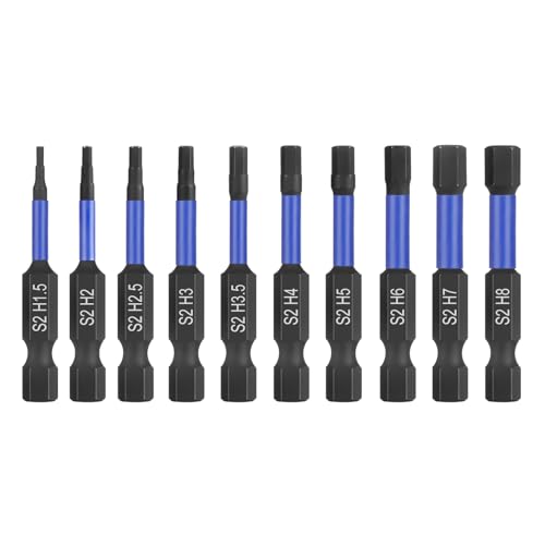 HPHOPE Impact Hex Head Allen Wrench Drill Bit Set 10 Pcs - 2"(Metric) | Premium S2 Steel, CNC Machined Tips wit Magnetism, Storage Box, 1/4" Hex-Shank for Automotive and Home Repairs - size: 50 mm, 10 Pcs, Metric