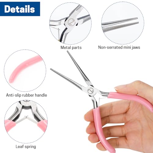VISEMAN 6" Mini Needle Nose Pliers, 2PCS Pink Long Nose Pliers Set | with Comfort Handles for Handmade Craft - style: Pink (Straight + 45-Degree Bent)