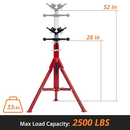 Folding Pipe Stand with 2-Ball Transfer V-Head, 28-52 Inch, 2500 Lbs | Heavy Duty Steel, Adjustable Height, Portable for Welding & Pipe Work - size: 28"-52" 2-Ball