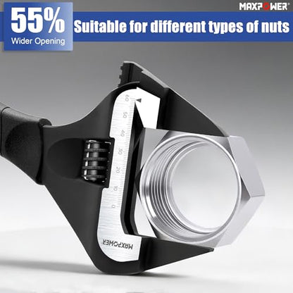MAXPOWER Slim Jaw Adjustable Wrench Set, 8" 10" 12" Wide Jaw Opening Adjustable Wrench, Dual Scale with Metric and SAE, Deep Jaw with Soft Grip Handle, Jaw Capacity 36mm 50mm 60mm - size: 8" 10" 12"